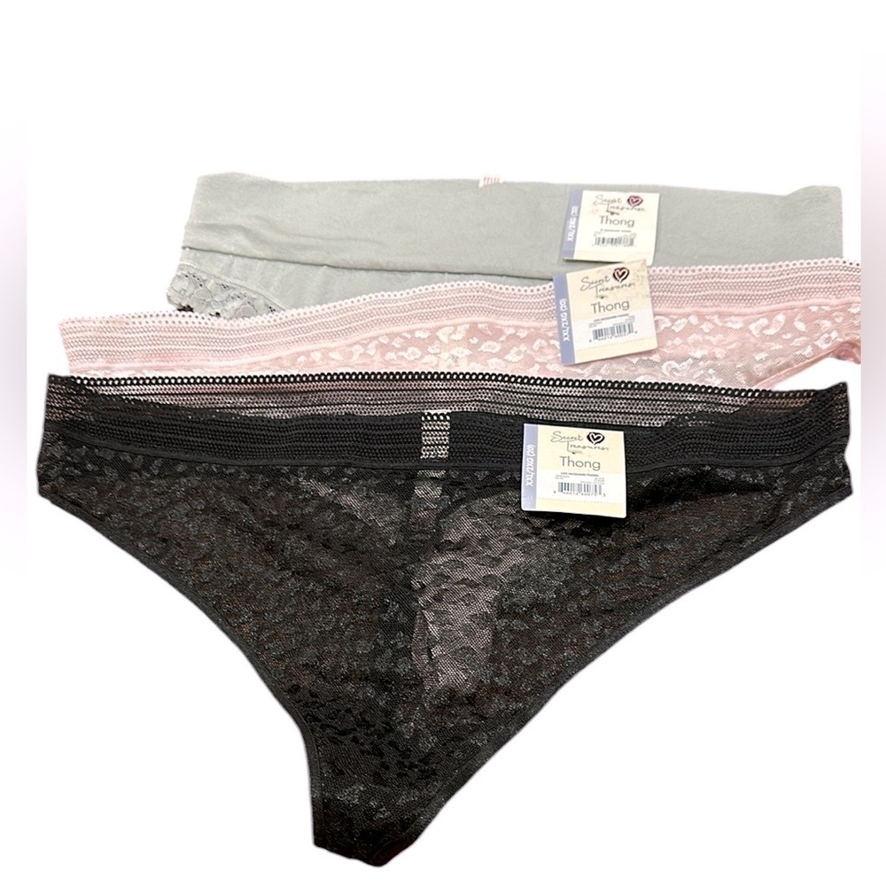 NWT 3 pair thong panties black gray pink Women’s Sz XXL 20